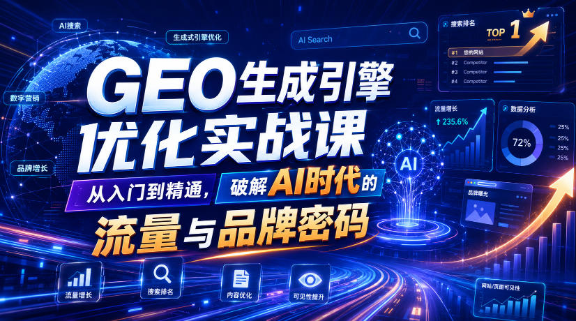 GEO生成引擎优化实战课,从入门到精通,破解AI时代的流量与品牌密码-泱泱学习社