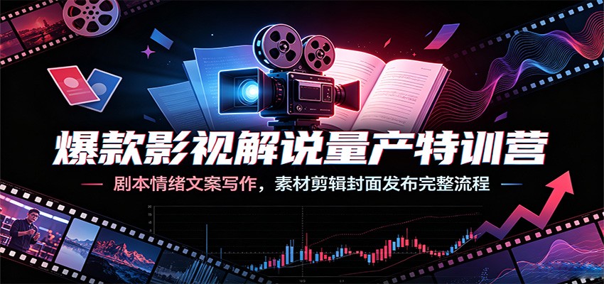 爆款影视解说量产特训营：剧本情绪文案写作，素材剪辑封面发布完整流程-泱泱学习社