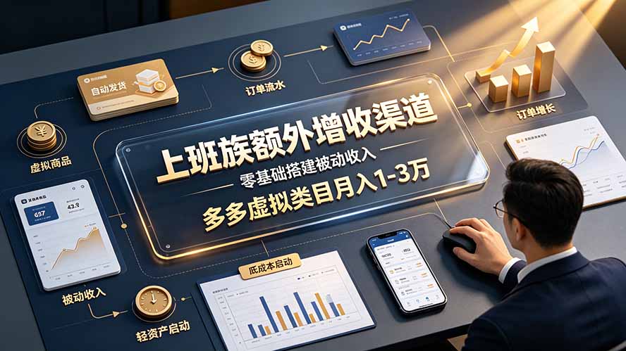 上班族额外增收渠道,零基础搭建被动收入,多多虚拟类目月入 1-3 万-泱泱学习社