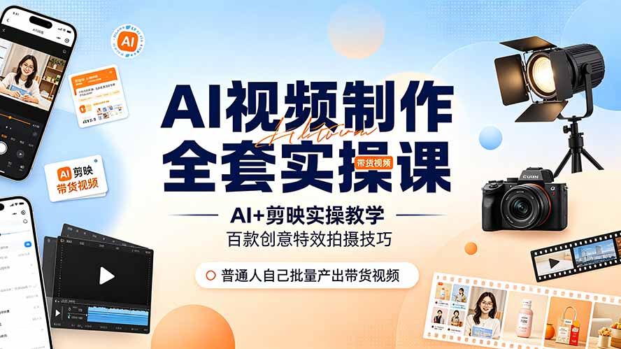 AI视频制作全套实操课，多款AI工具搭配剪映教学，百种特效运镜拍摄实操，抖音账号带货运营全覆盖-泱泱学习社