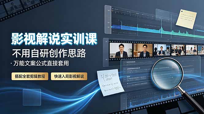影视解说实训课：不用自研创作思路，万能文案公式直接套用，搭配全套剪辑教程，快速入局影视解说-泱泱学习社