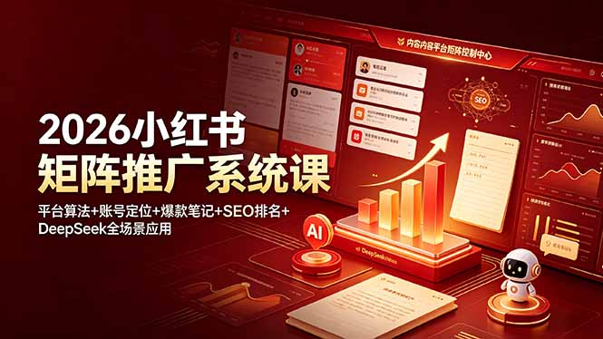 2026小红书矩阵推广系统课：平台算法+账号定位+爆款笔记+SEO排名+DeepSeek全场景应用-泱泱学习社