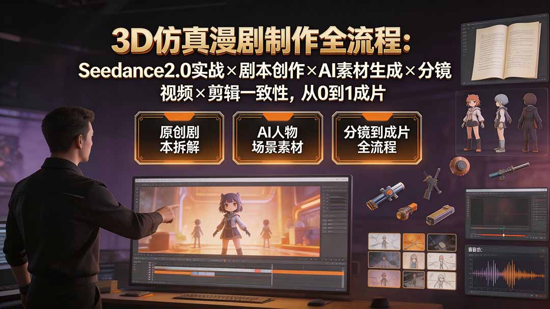 3D仿真漫剧制作全流程:Seedance2.0实战×剧本创作×AI素材生成×分镜视频×剪辑一致性,从0到1成片-泱泱学习社