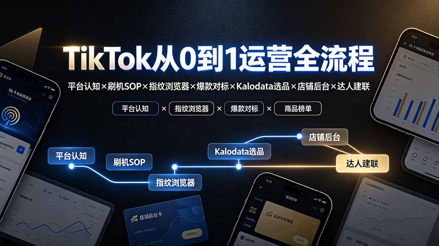 TikTok从0到1运营全流程:平台认知×刷机SOP×指纹浏览器×爆款对标×Kalodata选品×店铺后台×达人建联-泱泱学习社