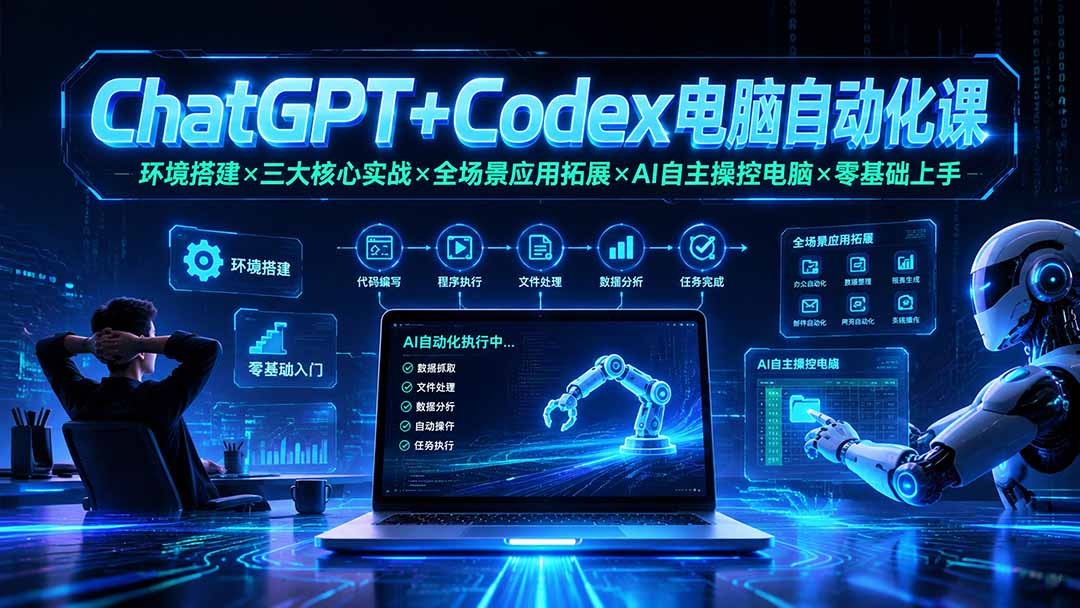 ChatGPT+Codex电脑自动化课：环境搭建×三大核心实战×全场景应用拓展×AI自主操控电脑×零基础上手-泱泱学习社
