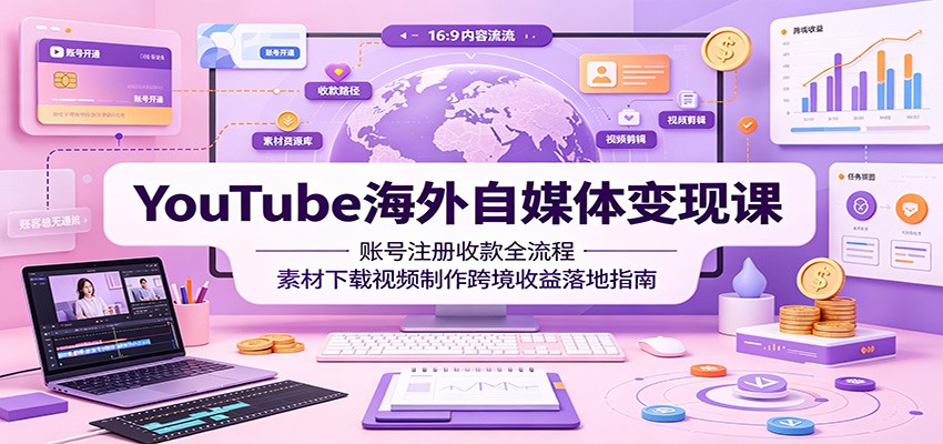 YouTube海外自媒体变现课:账号注册收款全流程,素材下载视频制作跨境收益落地指南-泱泱学习社