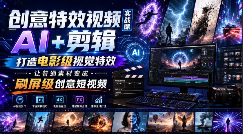 创意特效视频实战课，AI+剪辑打造电影级视觉特效，让普通素材变成刷屏级创意短视频-泱泱学习社