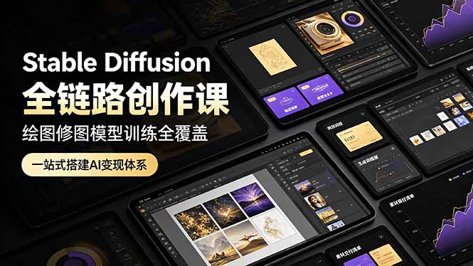 Stable Diffusion全链路创作课,绘图修图模型训练全覆盖,一站式搭建AI变现体系-泱泱学习社