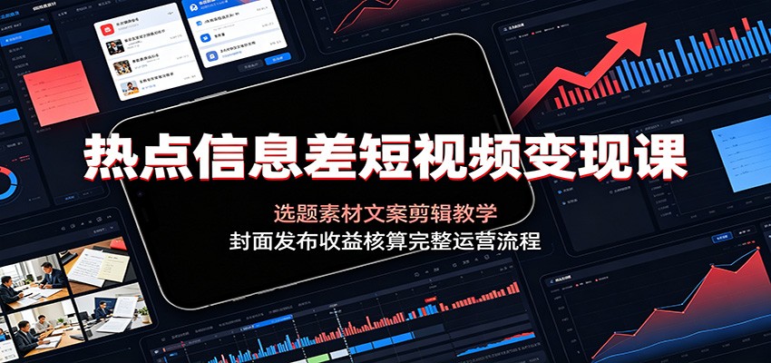 热点信息差短视频变现课:选题素材文案剪辑教学,封面发布收益核算完整运营流程-泱泱学习社