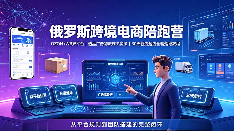 2026俄罗斯跨境电商陪跑营:OZON+WB双平台|选品广告物流ERP实操|30天新店起店全套落地教程-泱泱学习社