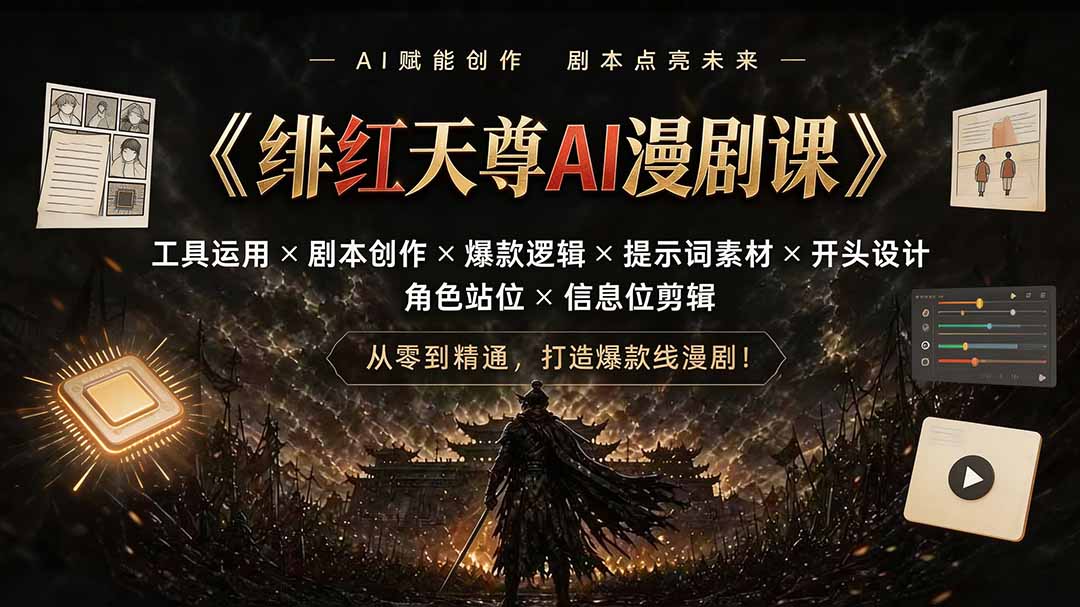 绯红天尊AI漫剧课｜工具运用×剧本创作×爆款逻辑×提示词素材×开头设计×角色站位×信息位剪辑-泱泱学习社