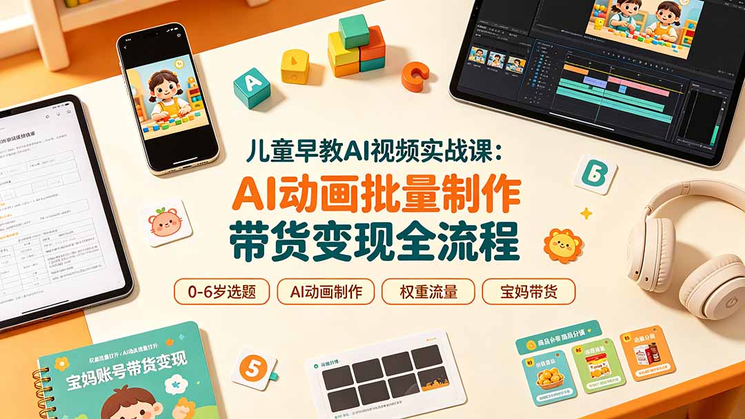 儿童早教AI视频实战课：0-6岁认知选题｜AI动画批量制作｜权重流量拉升｜宝妈账号带货变现全流程-泱泱学习社