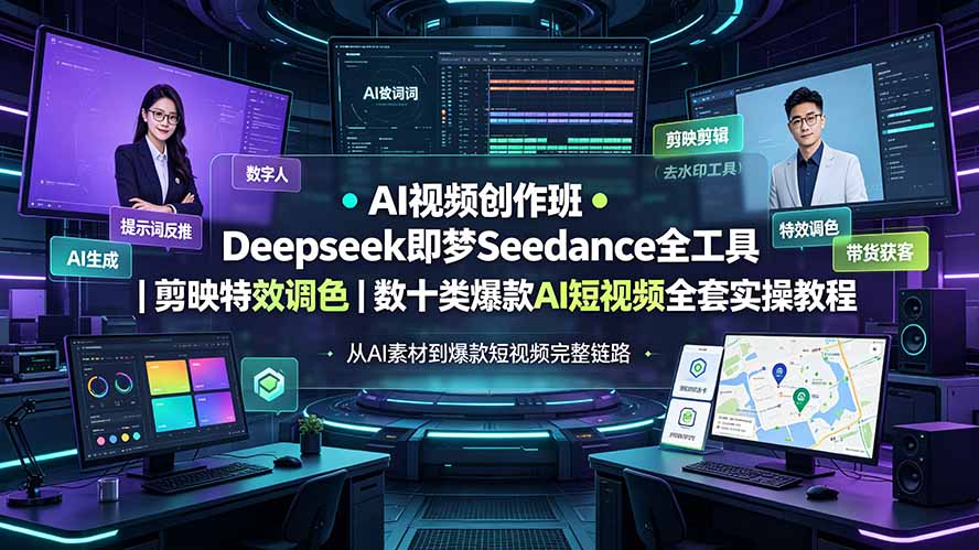 AI视频创作班◆Deepseek即梦Seedance全工具|剪映特效调色|数十类爆款AI短视频全套实操教程-泱泱学习社