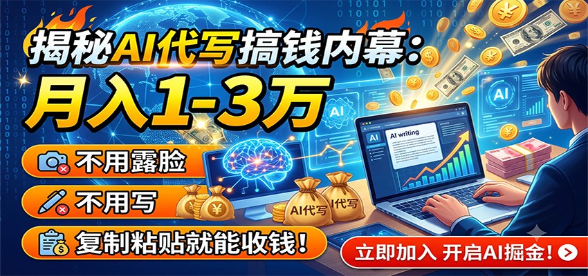 揭秘AI代写搞钱内幕:月入1-3万,不用露脸不用写,复制粘贴就能收钱!-泱泱学习社
