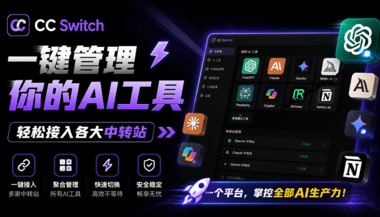 一键给Chatgpt、Codex、Claude接入地第三方中转站，CC Switch统一管理你的AI编程工具工作流-泱泱学习社