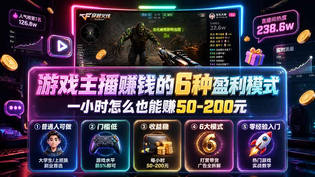 付费文章:游戏主播赚钱的6种盈利模式,一小时怎么也能赚50-200元-泱泱学习社