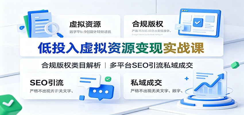 低投入虚拟资源变现实战课：合规版权类目解析，多平台SEO引流私域成交-泱泱学习社