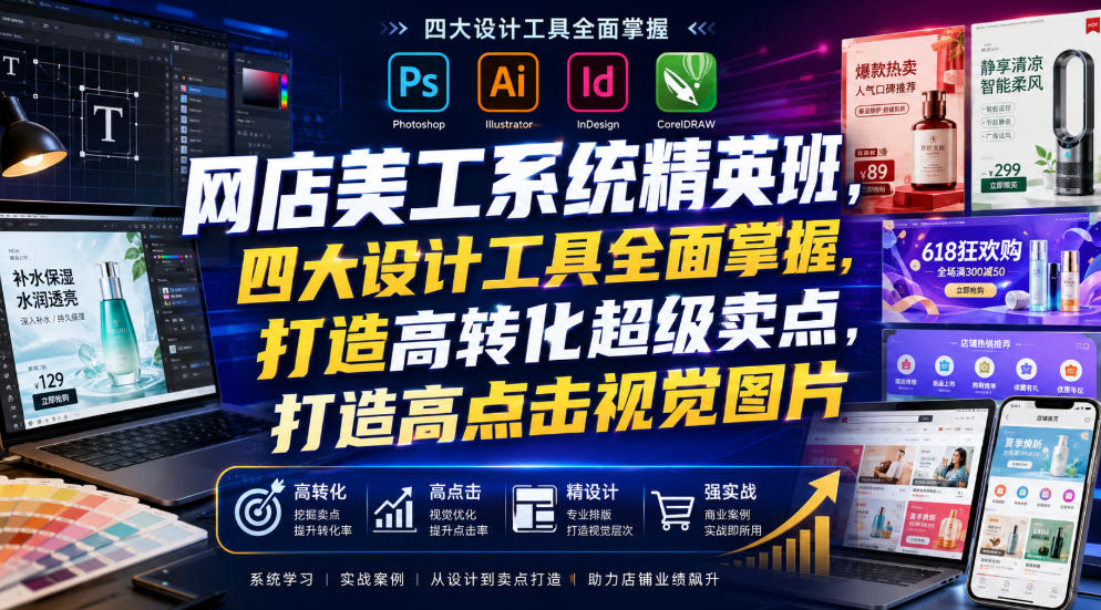 网店美工系统精英班，四大设计工具全面掌握，打造高转化超级卖点，打造高点击视觉图片(2026年7月)-泱泱学习社