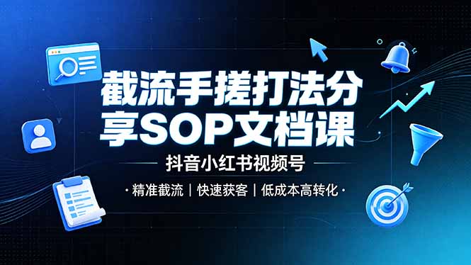 截流手搓打法分享SOP文档课，抖音小红书视频号丨精准截流，快速获客，低成本高转化-泱泱学习社