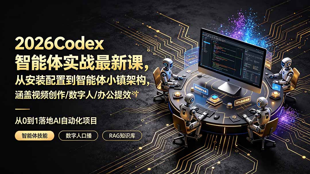 2026Codex智能体实战最新课,从安装配置到智能体小镇架构,涵盖视频创作/数字人/办公提效全技能-泱泱学习社