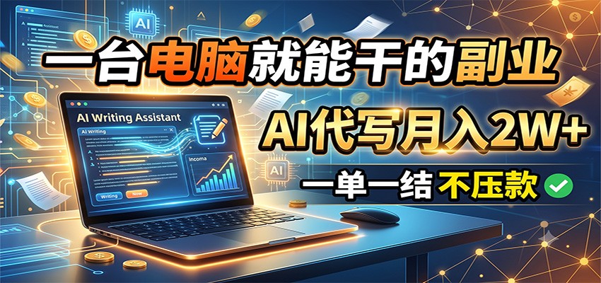 一台电脑就能干的副业,AI代写月入2W+,一单一结不压款-泱泱学习社