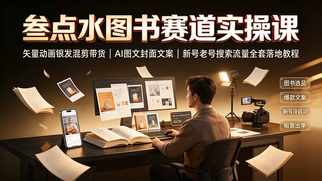 叁点水图书赛道实操课|矢量动画银发混剪带货,AI图文封面文案,新号老号搜索流量全套落地教程-泱泱学习社