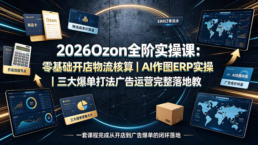 2026Ozon全阶实操课：零基础开店物流核算｜AI作图ERP实操｜三大爆单打法广告运营完整落地教程-泱泱学习社