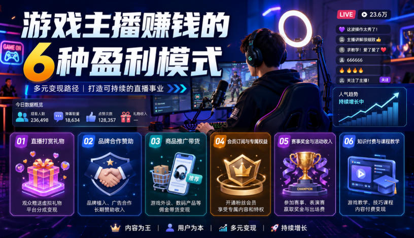 付费文章:游戏主播賺钱的6种盈利模式-泱泱学习社