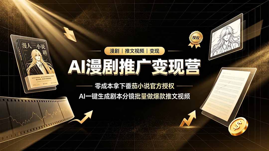 AI漫剧推广变现营，零成本拿下番茄小说官方授权，AI一键生成剧本分镜批量做爆款推文视频-泱泱学习社