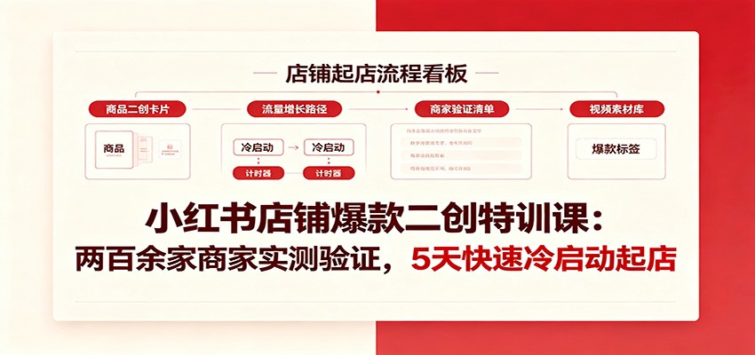 小红书店铺爆款二创特训课:两百余家商家实测验证,5天快速冷启动起店-泱泱学习社