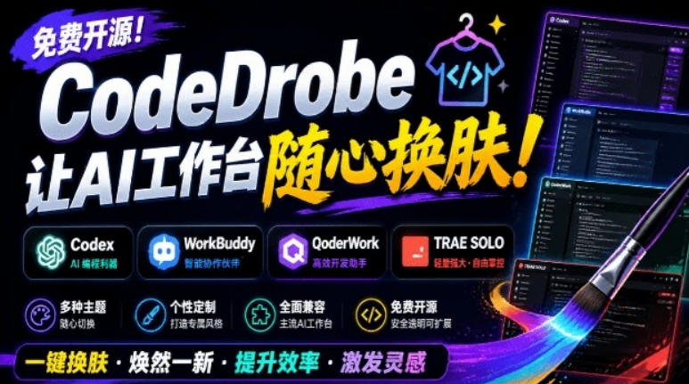 免费开源的CodeDrobe，让AI工作台随心换肤，支持Codex、WorkBuddy等，免费且本地运行！-泱泱学习社