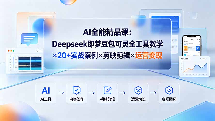 AI全能精品课:Deepseek即梦豆包可灵全工具教学×20+实战案例×剪映剪辑×运营变现-泱泱学习社