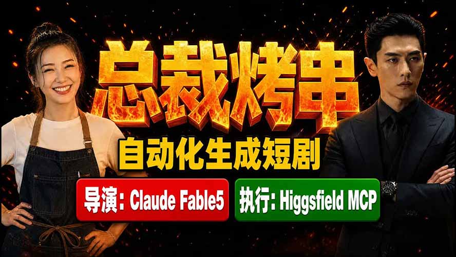 《总裁烤串》真人短剧全自动诞生!Claude Fable5 当导演,Higgsfield MCP 执行!-泱泱学习社
