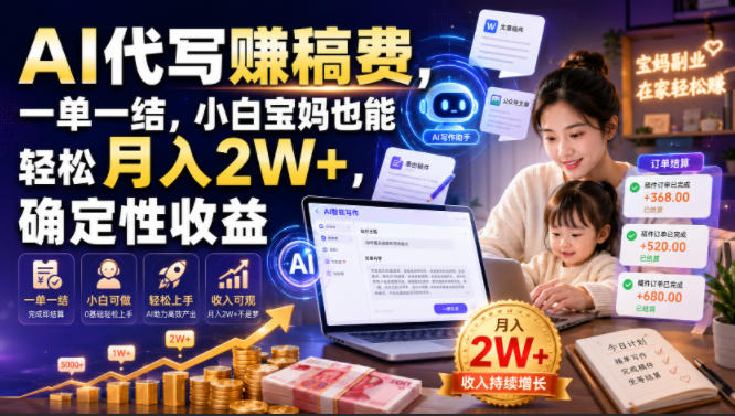 AI代写賺稿费，一单一结，小白宝妈也能轻松月入2W+，确定性收益【揭秘】-泱泱学习社