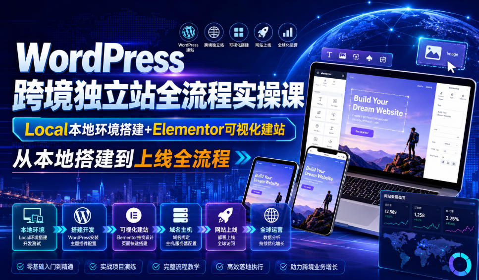 WordPress跨境独立站全流程实操课｜Local本地环境搭建+Elementor可视化建站，从本地搭建到上线全流程-泱泱学习社