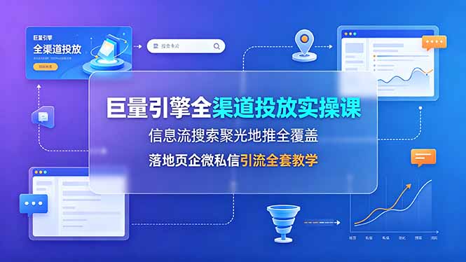 巨量引擎全渠道投放实操课,信息流搜索聚光地推全覆盖,落地页企微私信引流全套教学-泱泱学习社