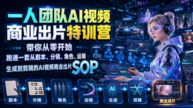 一人团队AI视频商业出片实战课：带你从零开始跑通一套从剧本、分镜、角色、运镜、生成到剪辑的AI视频商业出片SOP-泱泱学习社