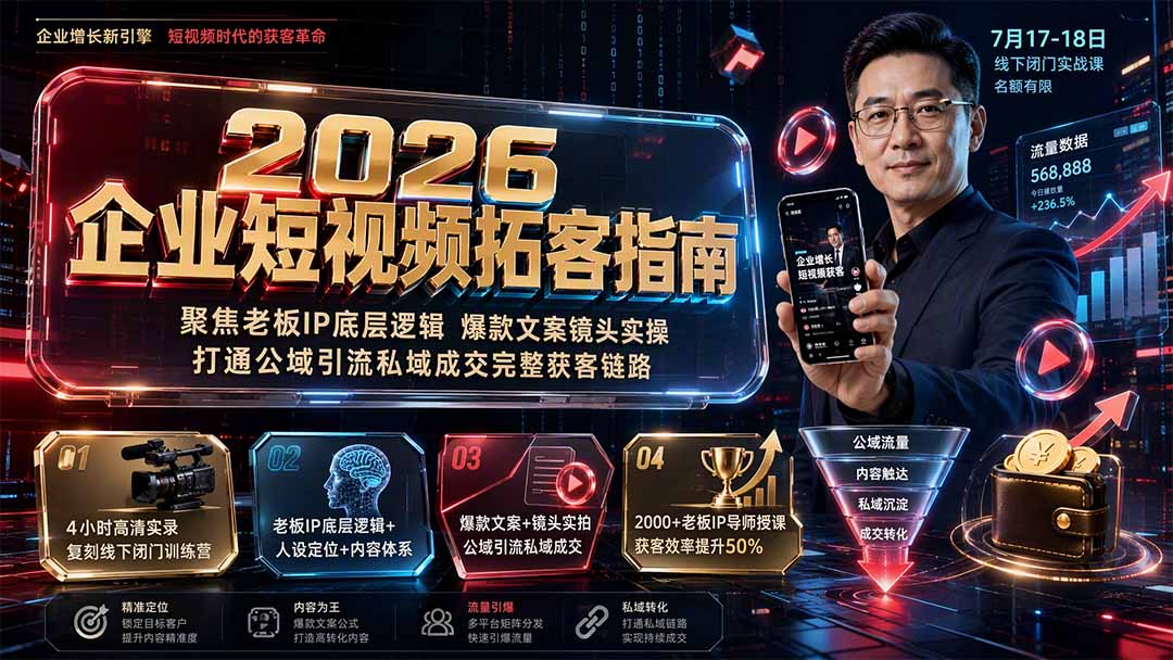 2026企业短视频拓客指南:聚焦老板IP底层逻辑,爆款文案镜头实操,打通公域引流私域成交完整获客链路-泱泱学习社