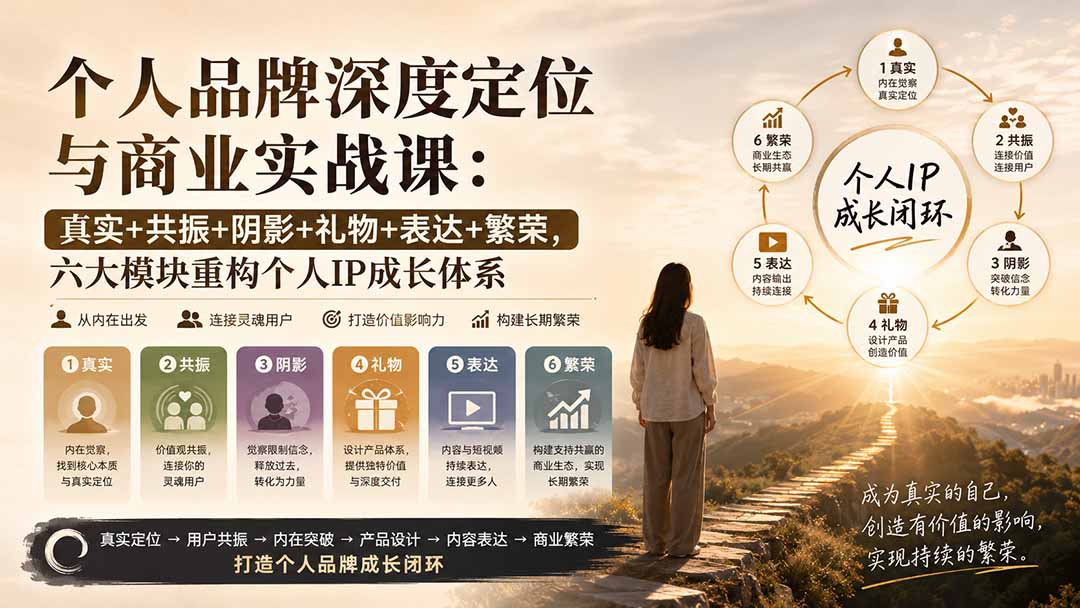 个人品牌深度定位与商业实战课：真实+共振+阴影+礼物+表达+繁荣，六大模块重构个人IP成长体系-泱泱学习社