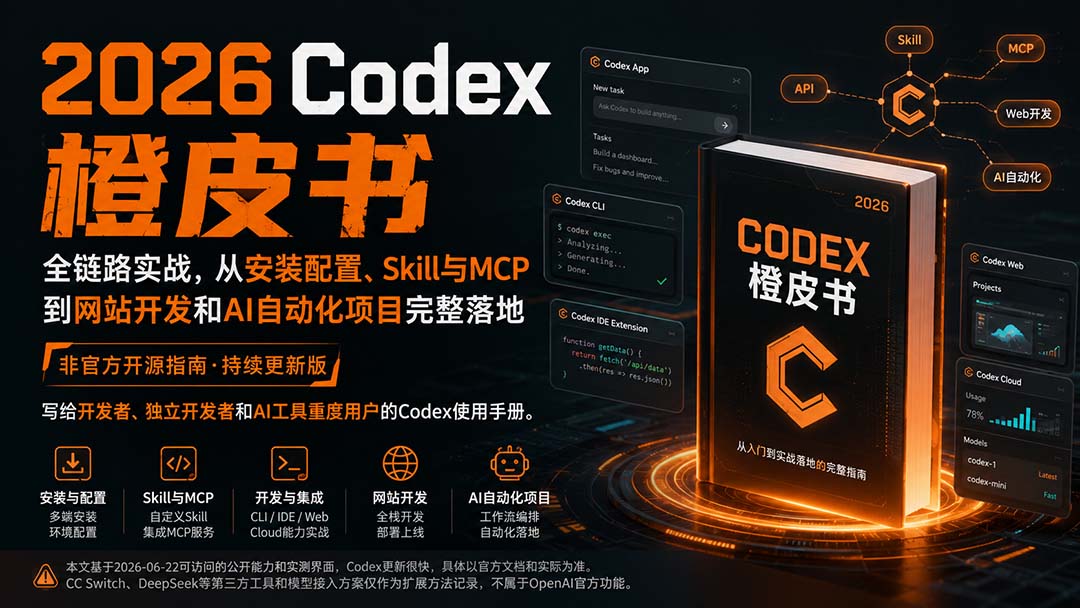 2026Codex橙皮书：全链路实战，从安装配置、Skill与MCP到网站开发和AI自动化项目完整落地-泱泱学习社
