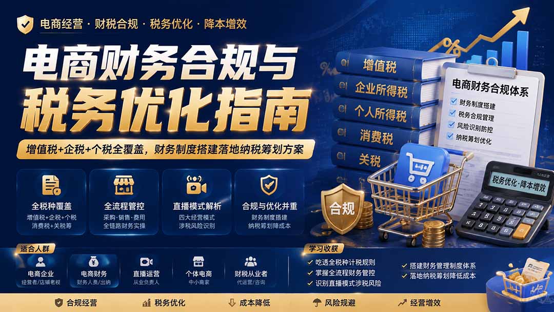 电商财务合规与税务优化指南:增值税+企税+个税全覆盖,财务制度搭建落地纳税筹划方案-泱泱学习社