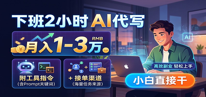 下班2小时AI代写，月入1-3万，附工具指令+接单渠道，小白直接干-泱泱学习社