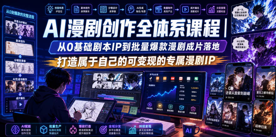 AI漫剧创作全体系课程｜从0基础剧本IP到批量爆款漫剧成片落地，打造属于自己的可变现的专属漫剧IP-泱泱学习社