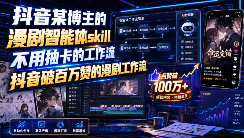抖音某博主的漫剧智能体skill，不用抽卡的工作流，抖音破百万赞的漫剧工作流-泱泱学习社