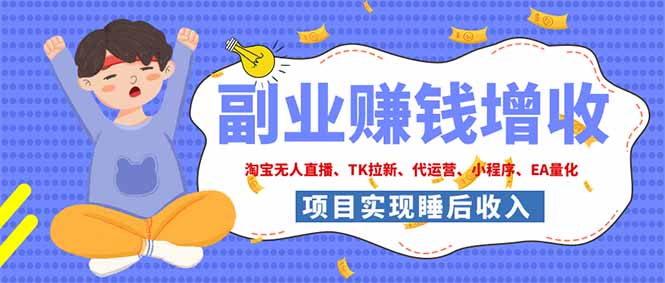 2026年多个真实落地副业项目,手把手带你搭建被动收入管道(淘宝无人直播、海外TK拉新…-泱泱学习社