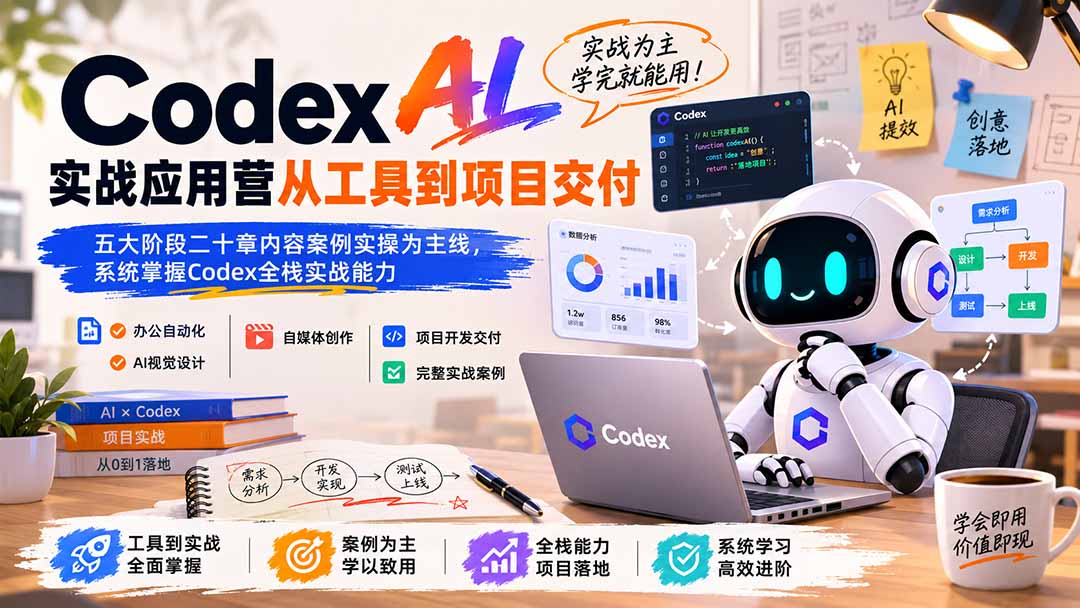 Codex AI实战应用营从工具到项目交付；五大阶段二十章内容案例实操为主线，系统掌握Codex全栈实战能力-泱泱学习社