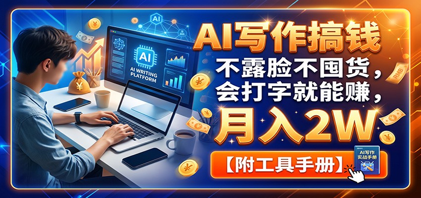 AI写作搞钱：不露脸不囤货，会打字就能赚，月入2W【附工具手册】-泱泱学习社