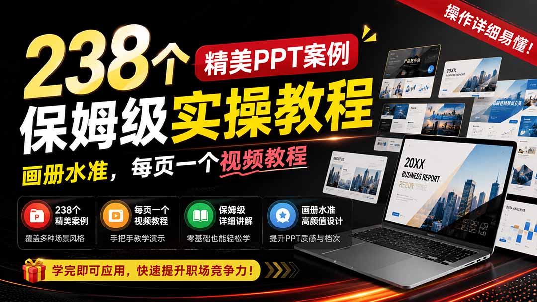 238个精美ppt案例保姆级实操教程:画册水准,每页一个视频教程,操作详细易懂!-泱泱学习社