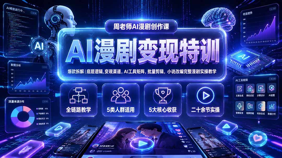 AI漫剧变现特训★爆款拆解|底层逻辑,变现渠道,AI工具矩阵,批量剪辑,小说改编完整漫剧实操教学-泱泱学习社