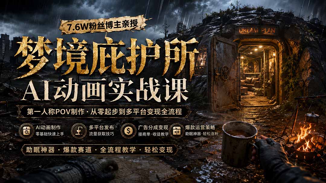 梦境庇护所AI动画实战课:7.6W粉丝博主亲授第一人称POV制作,从零起步到多平台发布变现全流程-泱泱学习社